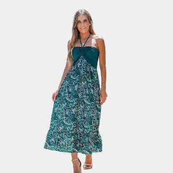 Women's Paisley Print Halter Ruched Maxi Dress - Cupshe