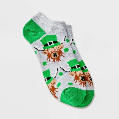 Women's Lucky Highland Cow St. Patrick's Day Low Cut Socks - Heather Gray/Green 4-10