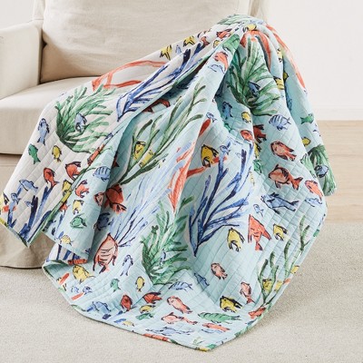 Sancti Petri Coastal Reversible Cotton Quilted Throw Blanket