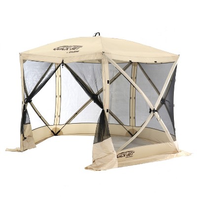 CLAM Quick-Set Venture 9 x 9 Foot Portable Pop Up Outdoor Camping Gazebo Screen Tent 5 Sided Canopy Shelter with Ground Stakes and Carry Bag, Tan