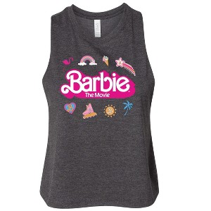 Women's Barbie Movie Logo Icons Graphic Racerback Tank - Heather Charcoal - Medium - 1 of 3