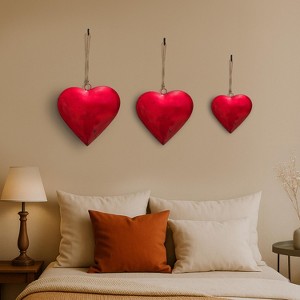 Royal Hampton Decorative Metal Heart Wall Decor Set of 3, Classic Red with Jute Hanging Rope, 12, 9.5, 7 Inches - 1 of 4