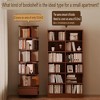PDTEND 6-Tier Rotating Corner Bookshelf with Wheels for Small Spaces, Walnut Brown - 4 of 4