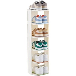 Space-Saving Shoe Rack for Small Spaces - Vertical Plastic Organizer Fits in Narrow Entryways & Closets, Free-Standing Design - 1 of 4