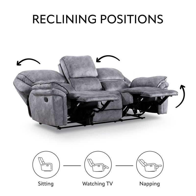 miBasics 89&#34; Breezenight Transitional Manual Reclining Sofa with Cup Holders Gray, 4 of 19