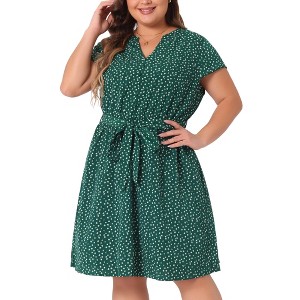 Agnes Orinda Women's Plus Size Casual Floral Tie Waist Short Sleeve Knee Length A Line Dresses - 1 of 4