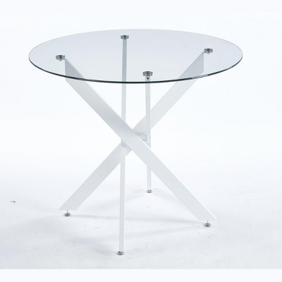 NicBex 35.43 Inch Round Dining Table with Tempered Glass Tabletop and Cross Metal Base for Living Dining Room,Conference Room