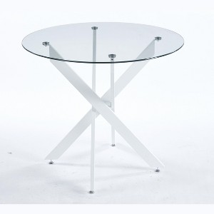 NicBex 35.43" Mid-century Round Dining Table,Kitchen Table with Glass Table Top and Metal Cross Legs for 2-4 Seaters,White - 1 of 4