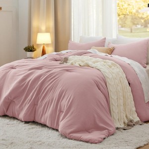 Bedsure | 3Pcs Beige Soft Warm Imitation Washed Cotton Bed Comforter Sets for All Seasons - 1 of 4