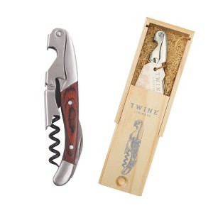 Twine Wood Handle Double HInged Corkscrew, Stainless Steel Wine Key with Foil Cutter - 1 of 4