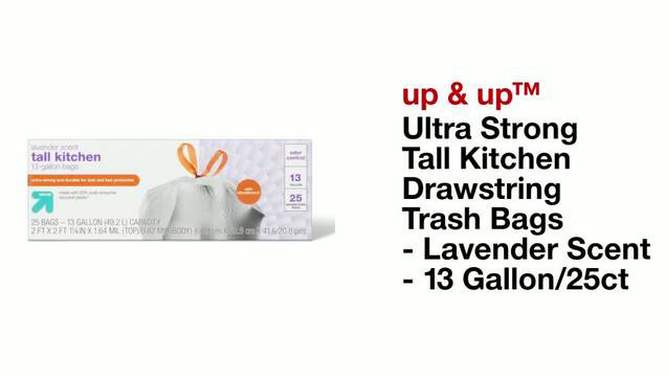 Ultra Strong Tall Kitchen Drawstring Trash Bags - Lavender Scent - 13 Gallon/25ct - up &#38; up&#8482;, 2 of 5, play video