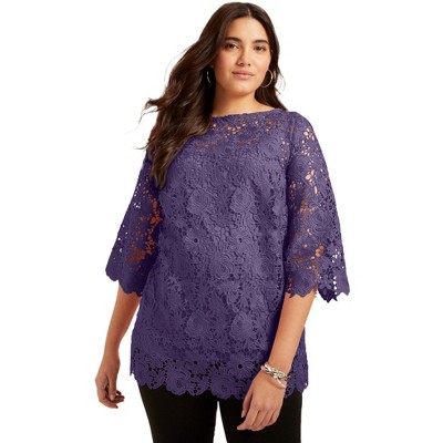 June + Vie by Roaman's Women's Plus Size Allover Lace Top