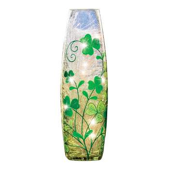 Collections Etc Hand-Painted Glittery Shamrocks Crackled Glass Tabletop Lamp 3.75 X 3.75 X 11.75 Clear Modern & Contemporary