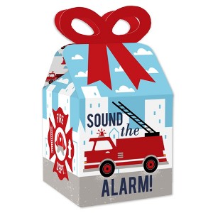 Big Dot of Happiness Fired Up Fire Truck - Square Favor Gift Boxes - Firefighter Firetruck Baby Shower or Birthday Party Bow Boxes - Set of 12 - 1 of 4