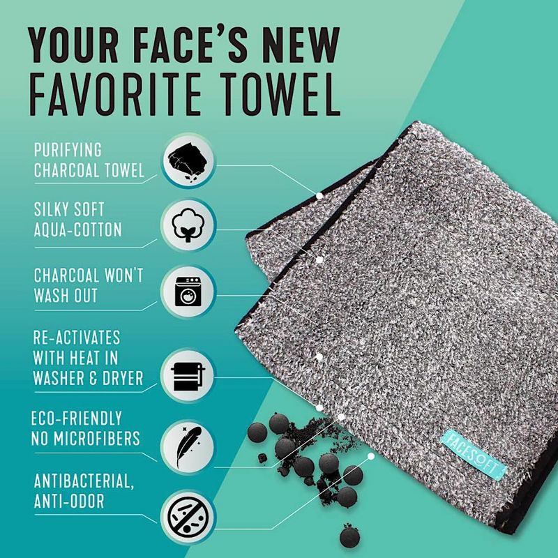 FACESOFT Eco Sweat Active Charcoal Towel, No Microfiber Face Towel, 1 Pc, 3 of 11
