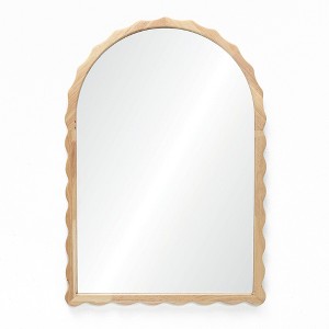 LuxenHome 34-Inch Tall Arch Natural Rubberwood Scalloped Frame Wall Mirror Brown - 1 of 4