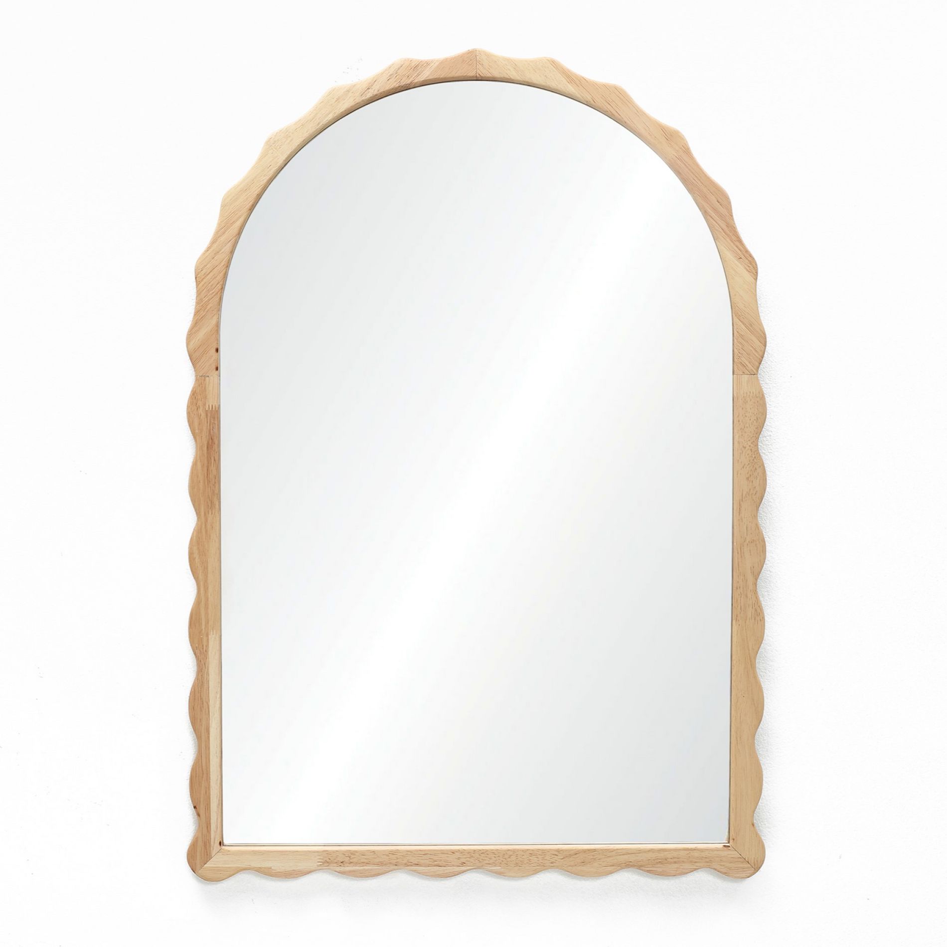 LuxenHome 34-Inch Arched Wall Mirror Natural Rubberwood Scalloped Frame Wall Mounted Decorative Wavy Mirror for Bathroom Bedroom Entryway Brown