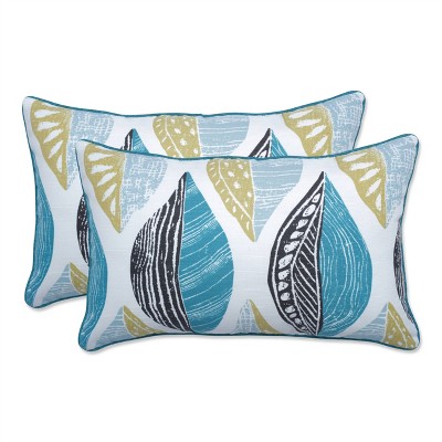 Pillow Perfect Set of 2 Leaf Block Outdoor/Indoor Rectangular Throw Pillows Teal/Citron