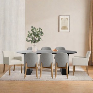 9-Piece Oval Dining Table Set, 79'' Black Pedestal Table with 6 Armless & 2 Armrest Upholstered Chairs, Modern Dining Room Set-Maison Boucle - 1 of 4