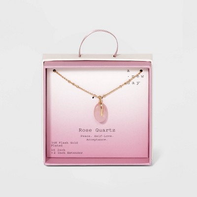 Silver Plated Rose Quartz Pendant Necklace - A New Day™ Gold