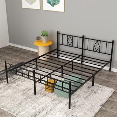 MAYEERTY 14"H King Size Bed Frames Metal Platform Bed with Headboard No Box Spring Needed£¬Black