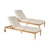 Set of 2 Outdoor Chaise Lounges with Wheels,Adjustable Acacia Wood Loungers with Cushions,Reclining Chairs for Patio Poolside-Coolbibila - 2 of 4