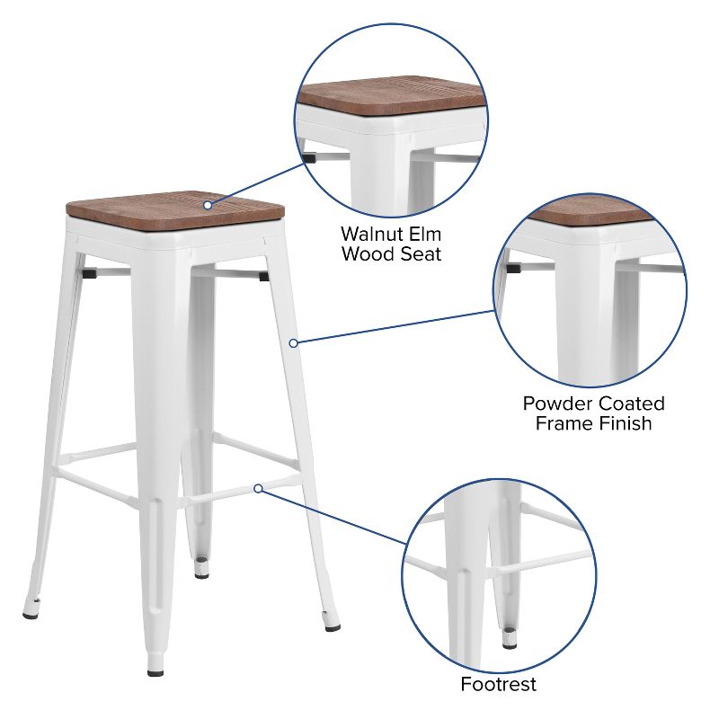 Flash Furniture 30" High Backless Metal Barstool with Square Wood Seat, 5 of 13