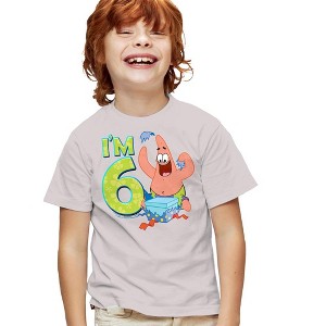 Boys' Spongebob Squarepants Patrick Birthday Gift I'M 6 T Shirt Silver Small - 1 of 4