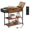 Side Table with 2 USB Ports and 2 Outlets, Flip Top End Table with Drawer and Storage Shelves, End Stand with Charging Station - 3 of 4