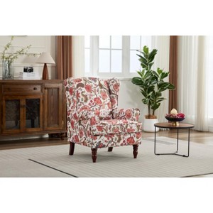 ORRD Floral Yellow Accent Chair – Comfy Upholstered Armchair with Retro Wood Legs - 1 of 4