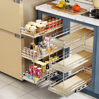 HomLux 3-Tier Pull Out Cabinet Organizer Spice Rack for Narrow Cabinet 6in W x 20?in D Slide Out Wood Shelves Storage for Kitchen — фото 6