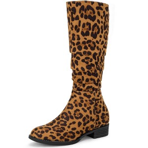 Allegra K Women's Round Toe Slouches Block Heels Knee High Boots - 1 of 4