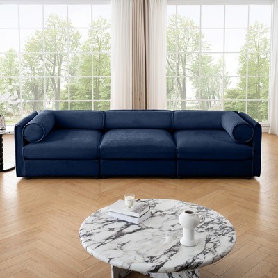 DOMETOUR Modular 4-Seat Sectional Sofa with Storage, Cylindrical Backrest & Armrests, Deep Seating, Durable, Blue