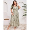 YESFASHION V Neck Wrap Maxi Dress for Women Plus Size High Waist Ruffle Casual Summer Dress with Belt - 4 of 4