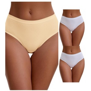 INSPIRE CHIC Women's Cotton High Waist Bright Trim Briefs Elastic Waistband Breathable Underwear 3 Packs - 1 of 4