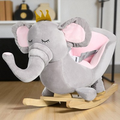 Mshliw Plush Elephant Rocking Horse Ride-On Toy for Toddlers with Sounds, Wooden Base, Safety Belt, Footrests, Ages 18–36 Months, Halloween gift
