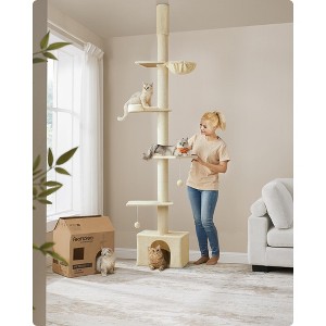 Feandrea Floor to Ceiling Cat Tree, 91-115 Inches Height Adjustable Cat Climbing Tower, Tall Multi-Level Cat Pole for Indoor Cats - 1 of 4