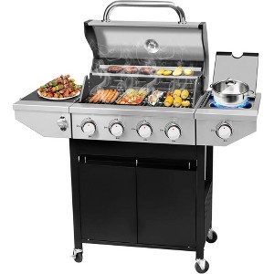 ELJGET 3/4 Burner BBQ Propane Gas Grill with Side Burner, Outdoor Stainless Steel Patio Garden BBQ Grill with Lid, Wheels for Outdoor Camping - 1 of 4