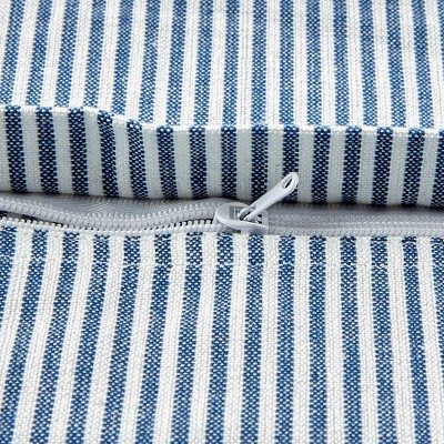 Set of 4 Navy and Off-White Cotton Euro Pillow Covers