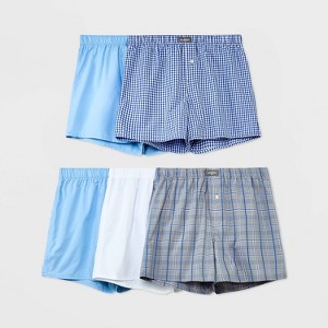Men's 4+1 Bonus Pack Woven Boxer - Goodfellow & Co™ Light Blue/White/Gray - 1 of 2