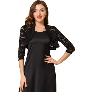 Allegra K Women's Elegant Ruffle Collar Sheer Floral Lace Crop Shrug - 1 of 4