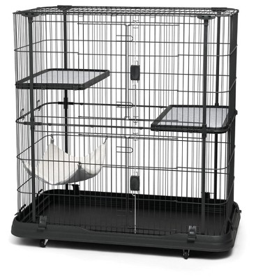 Prevue Pet Products Deluxe Cat Home with 3 Levels, Metal and Plastic Crate Kennel Home for Cats and Kittens, Multi-Level Cage, Black
