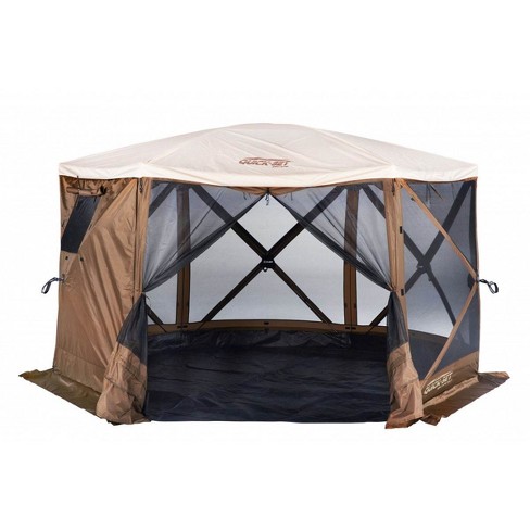 Clam Quick Set Escape Sky Camper 11 5 X 11 5 Ft Portable Pop Up Outdoor Gazebo Screen Tent 6 Sided Canopy Shelter W Ground Stakes Carry Bag Brown Target