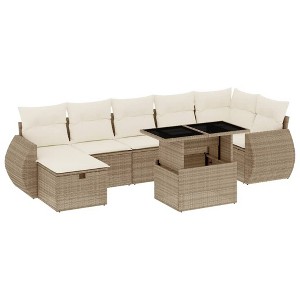 vidaXL 8 Piece Patio Sofa Set with Cushions Beige and Cream Poly Rattan - Without Storage - 1 of 4