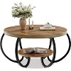 Acekool 30" Round Farmhouse Coffee Table with Storage Shelf, 2-Tier Rustic Wood Table with Curved Metal Legs for Small Spaces, Brown - 3 of 4