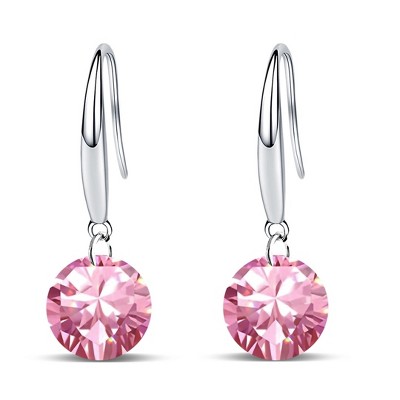 Paaaawaters 14k White Gold Plated 8.5mm Round Cut Pure Brilliance 5A Cubic Zirconia Drop Earrings