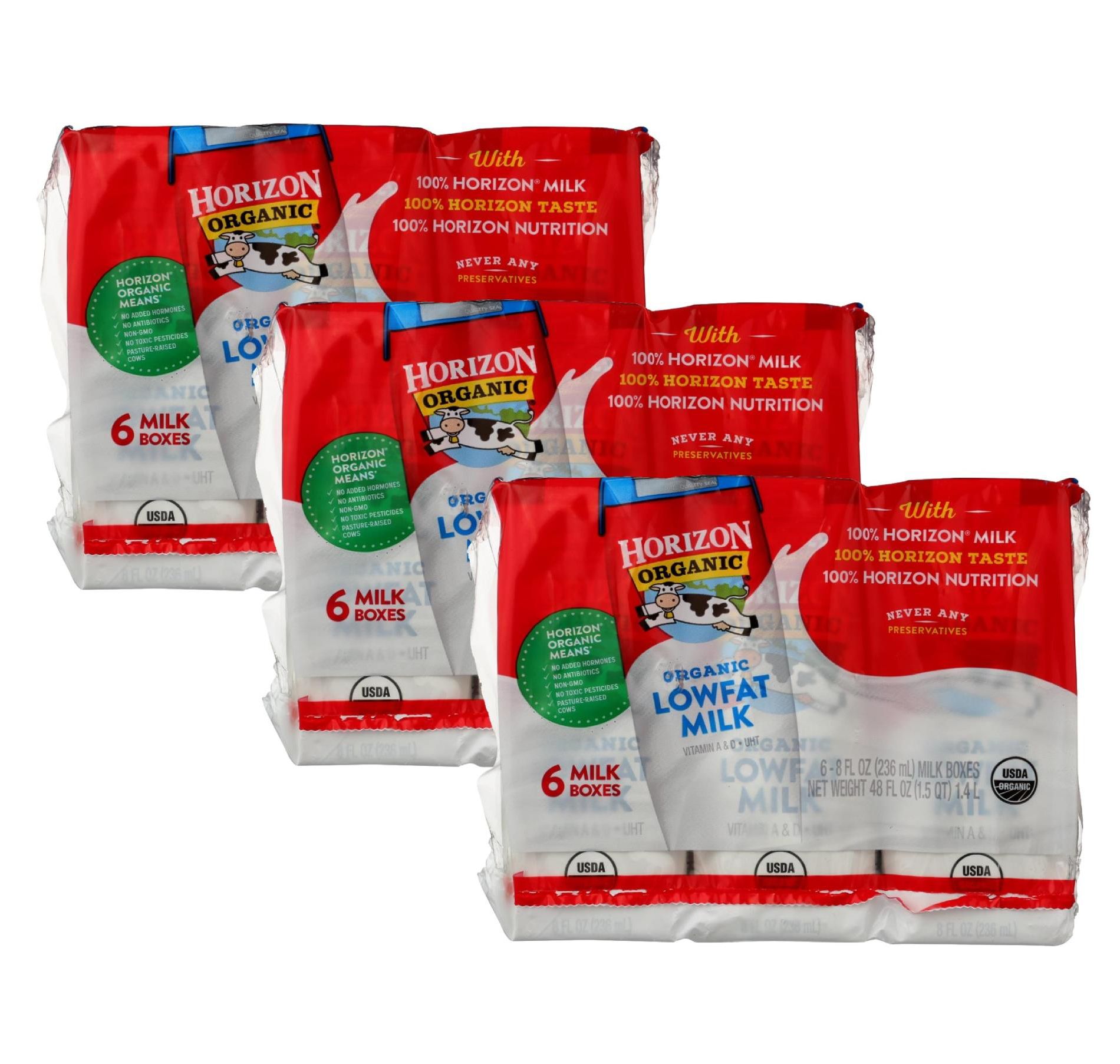 Horizon Organic Low Fat Milk - Case of 3/6 boxes, 8 oz