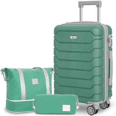Romswi 3 Piece Luggage Set Carry-On 20 inch Suitcase Duffel Bag Toiletary Bag Travel Lightweight Hardside Luggage TSA Lock Cup Holder 360 Wheels Green