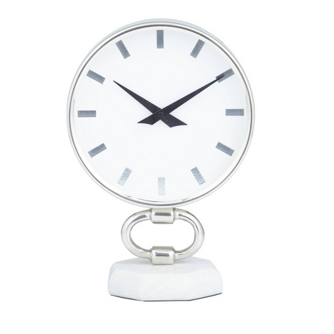 Stainless Steel Clock with Marble Base Silver - Olivia & May - image 1 of 4