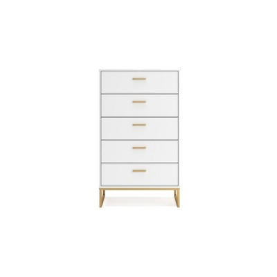 White and Gold Transitional 5-Drawer Tall Dresser